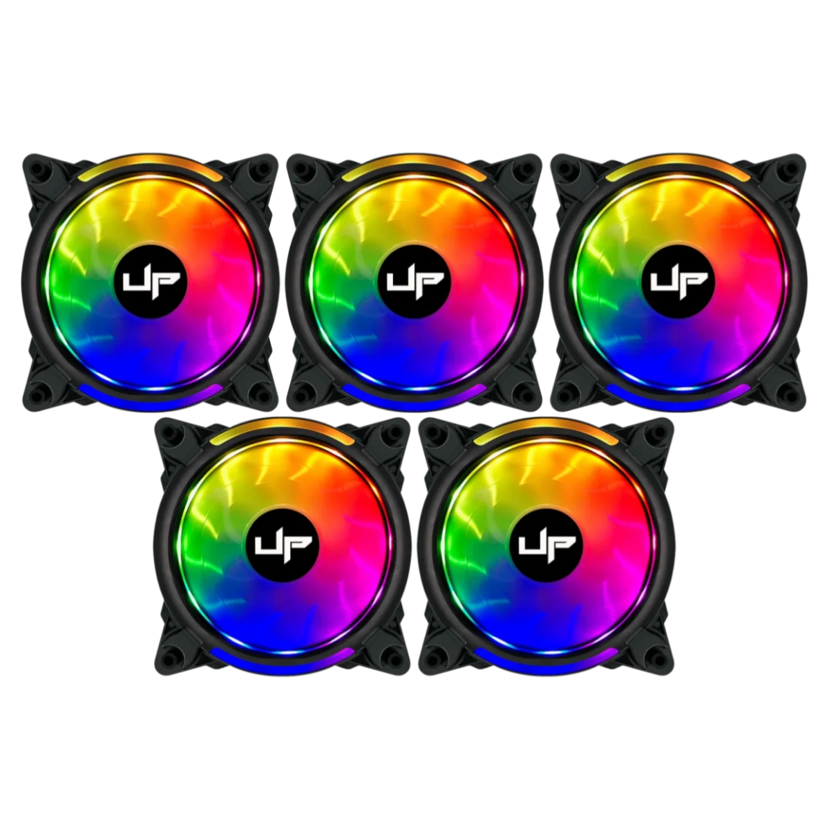 Kit com 5 Cooler Fan de Gabinete UP Gamer Elite ARGB 5v 120mm c/Controle Black