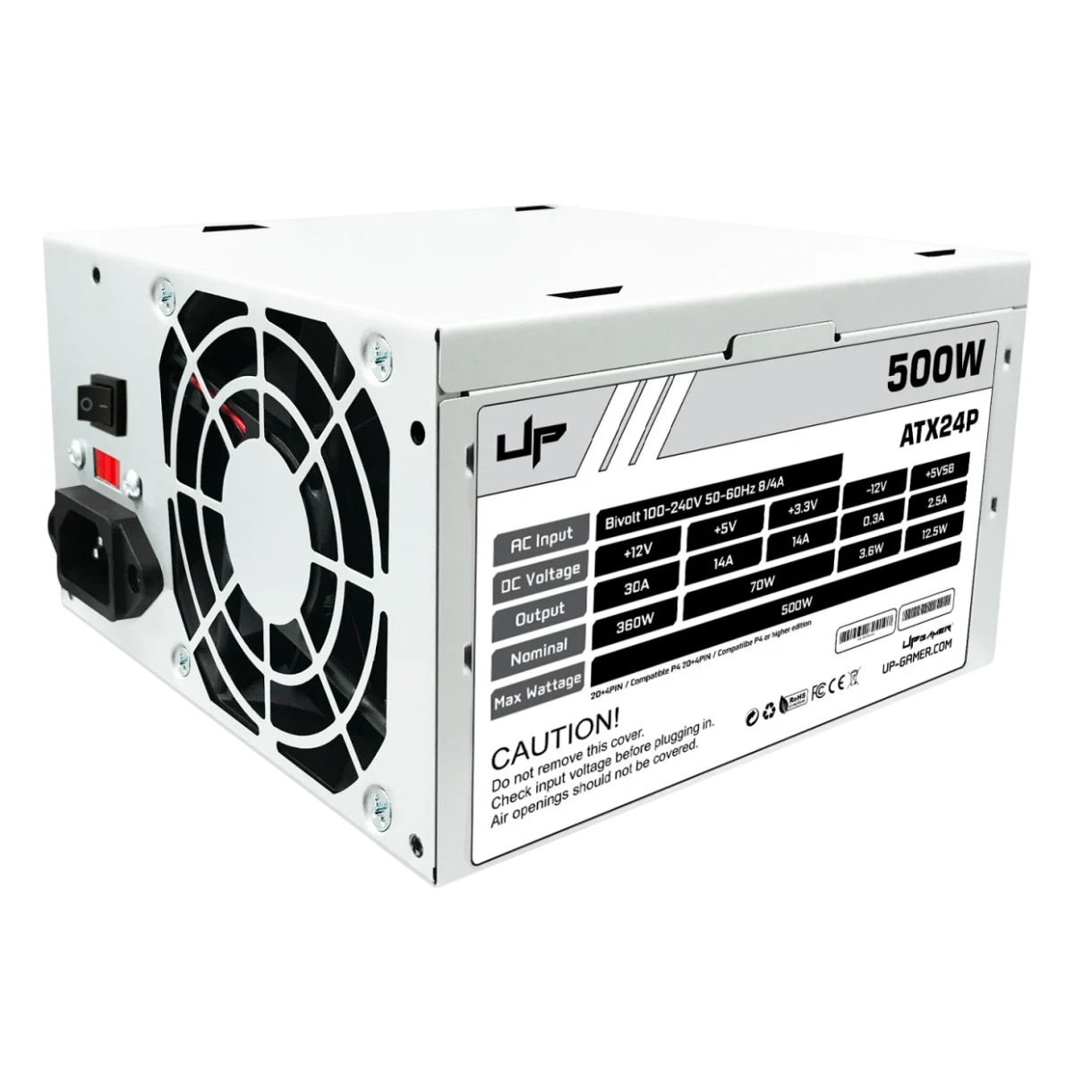 Fonte UP Gamer 500W ATX24P 24-Pin 50-60Hz 6/4A c/ Cabo, Bivolt Chaveada