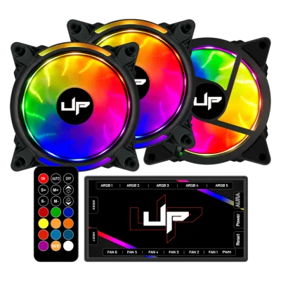 Kit com 5 Cooler Fan de Gabinete UP Gamer Elite ARGB 5v 120mm c/Controle Black