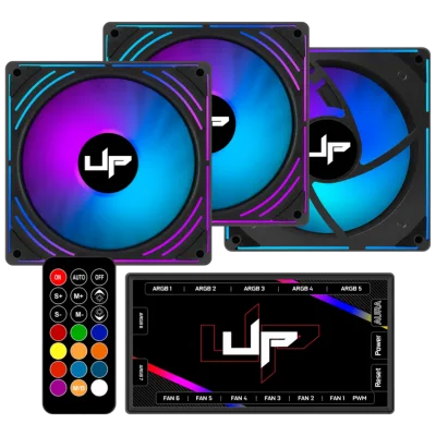 Cooler Fan de Gabinete Kit com 3 UP Gamer Rainbow ARGB 5v 120mm con Controle